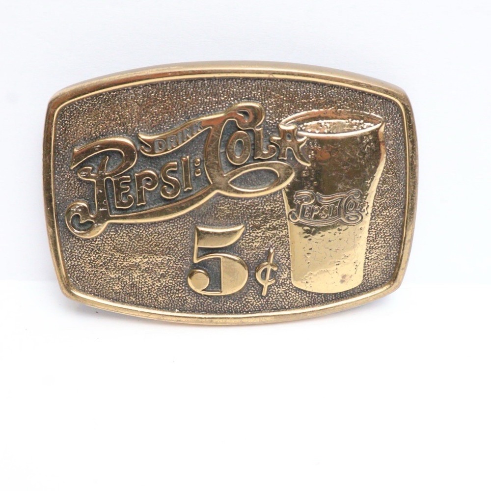 VTG 1970s "Drink Pepsi Cola"‎ 5 Cent Solid Brass Belt Buckle
